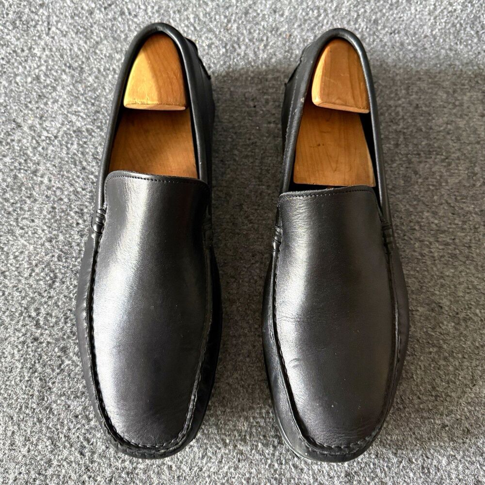 Ermenegildo Zegna Black Leather Venetian Driving Loafers Slip On Shoe Men's 11.5
